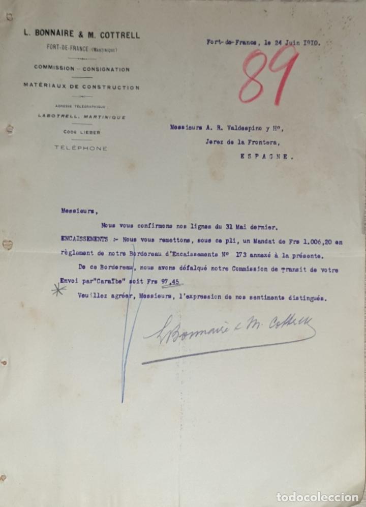 Lettres commerciales: Carta comercial. L. Bonnaire & M. Cottrell. Commission- Consignation. Fort de France 1910
