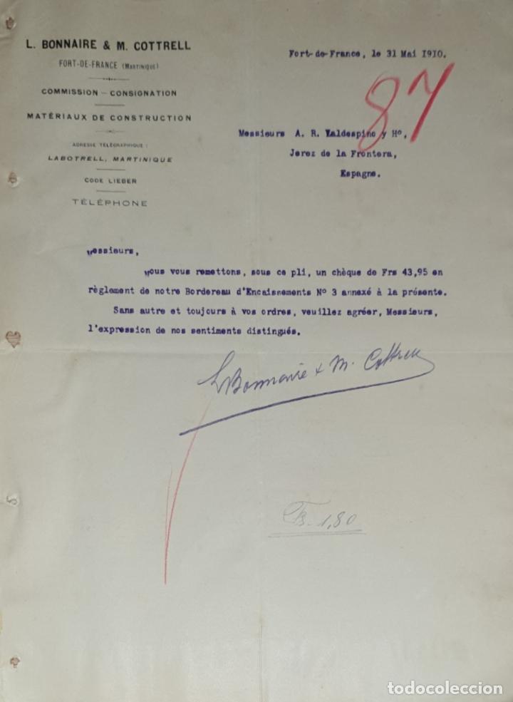 Lettres commerciales: Carta comercial. L. Bonnaire & M. Cottrell. Commission-Consignation. Fort de France 1910