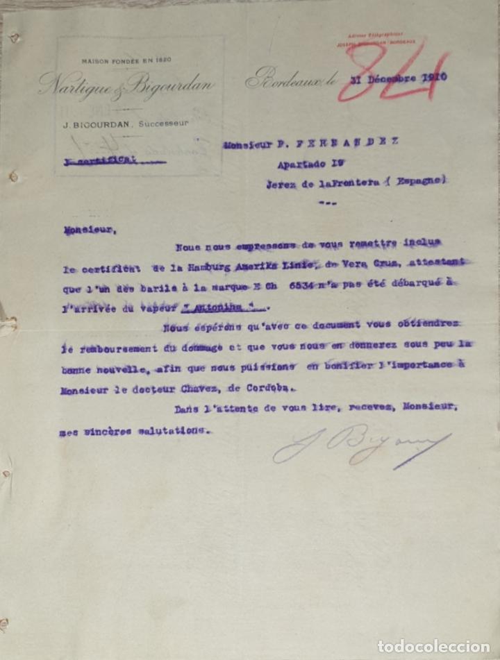 Lettres commerciales: Carta comercial. Nartigue & Bigourdan. Bordeaux. Francia 1910