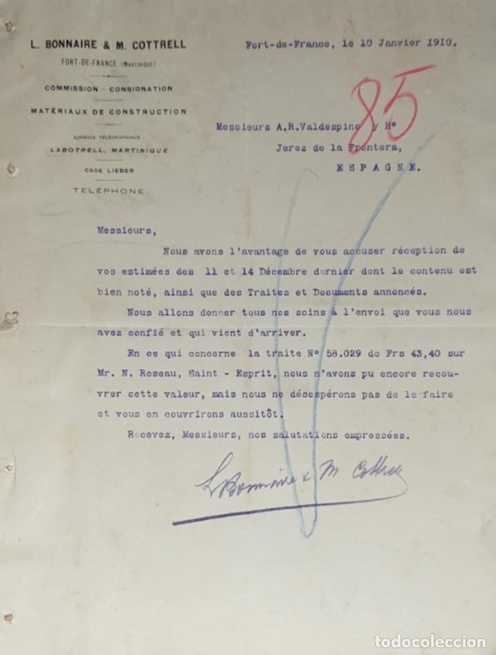 Lettres commerciales: Carta comercial. L. Bonnaire & M. Cottrell. Commission-Consignation. Fort de France 1910