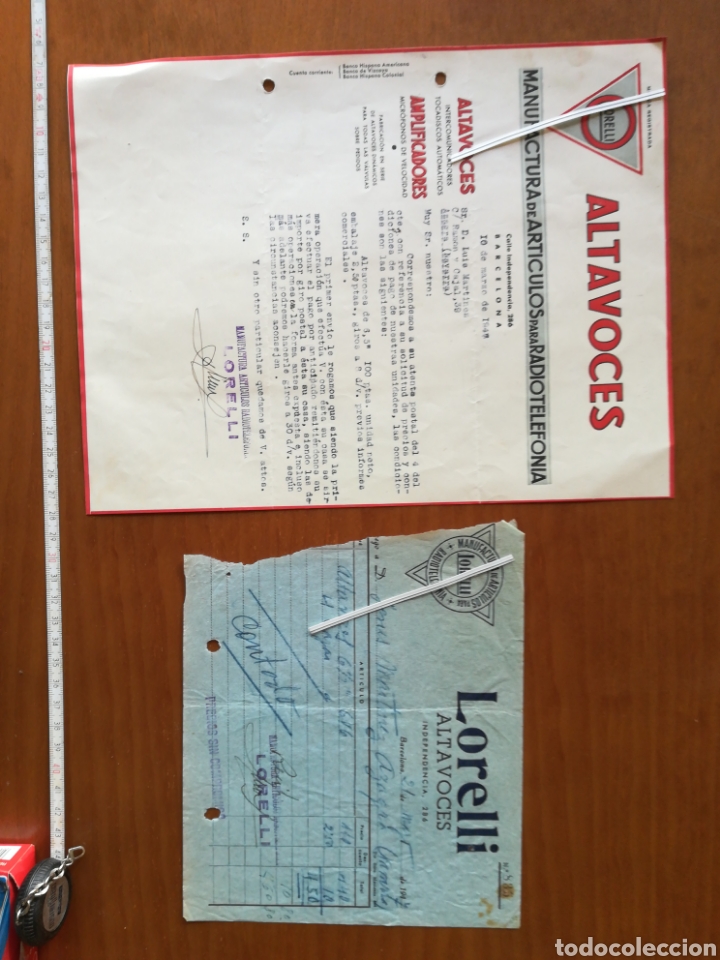 Cartas comerciales: Carta comercial altavoces lorelli 1947 Barcelona - Foto 1