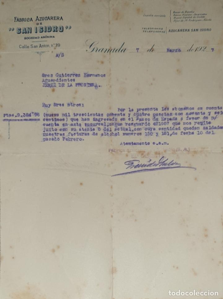 Lettres commerciales: Carta comercial. San Isidro. F&aacute;brica Azucarera. Granada. Espa&ntilde;a 1929