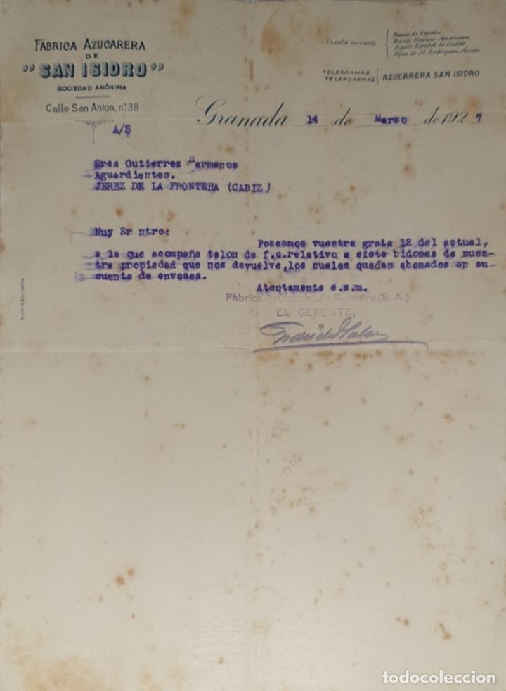 Lettres commerciales: Carta comercial. San Isidro. F&aacute;brica Azucarera. Granada. Espa&ntilde;a 1929