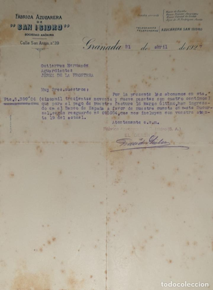 Lettres commerciales: Carta comercial. San Isidro. F&aacute;brica Azucarera. Granada. Espa&ntilde;a 1929
