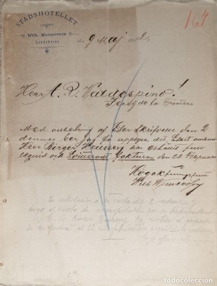 Lettres commerciales: Carta comercial. Stads Hotellet. Wilh Wernersson. Landskrona. Suecia 1902