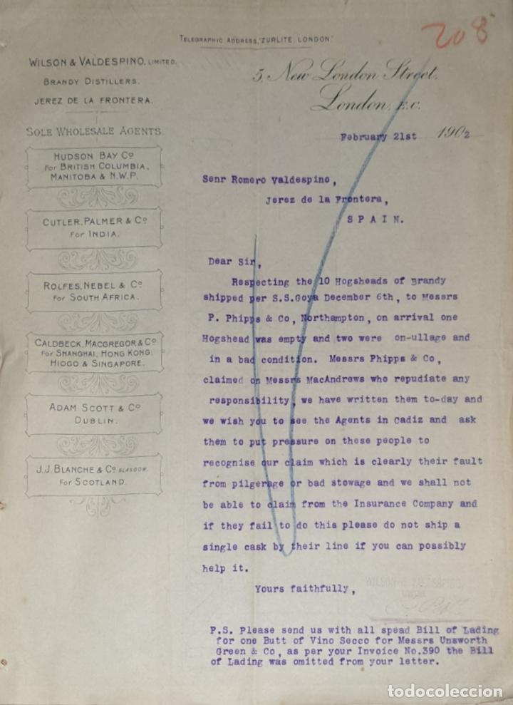 Lettres commerciales: Carta comercial. Wilson & Valdespino limited. London 1902