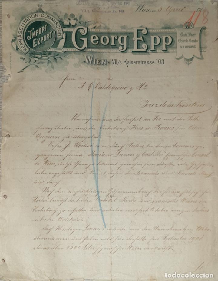 Lettres commerciales: Carta comercial. Georg Epp. Reprasetation-Commission. Wien. Austria 1902