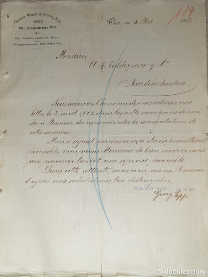 Lettres commerciales: Carta comercial. Gustav Wocho&euml;-Georg Epp. Wien. Austria 1902