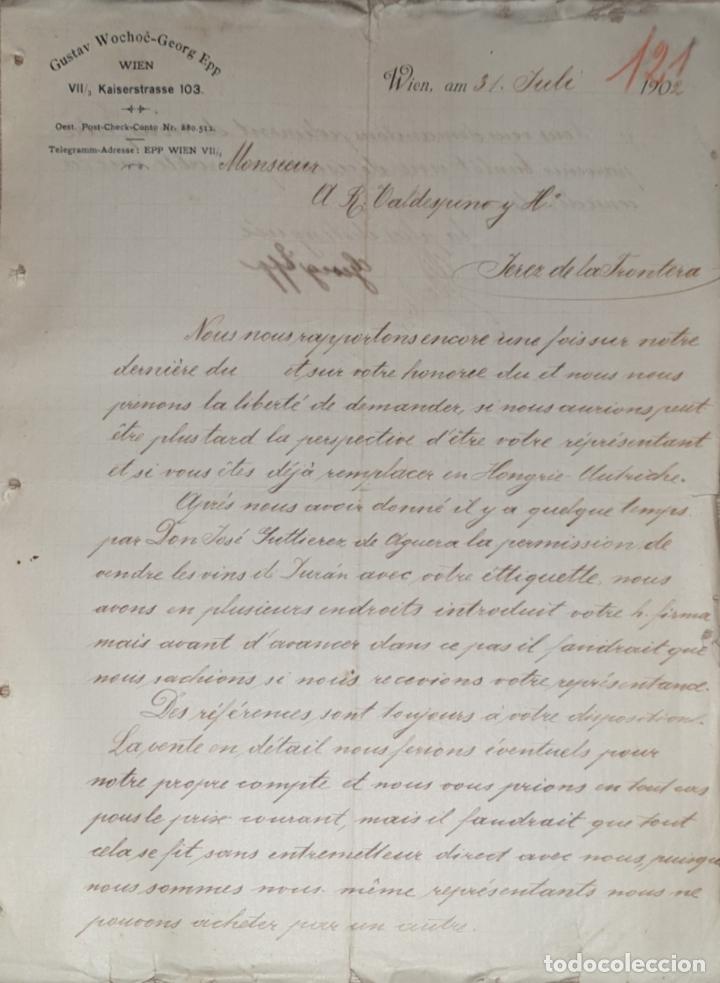 Cartas comerciales: Carta comercial. Gustav Wocho&euml;-Georg Epp. Wien. Austria 1902