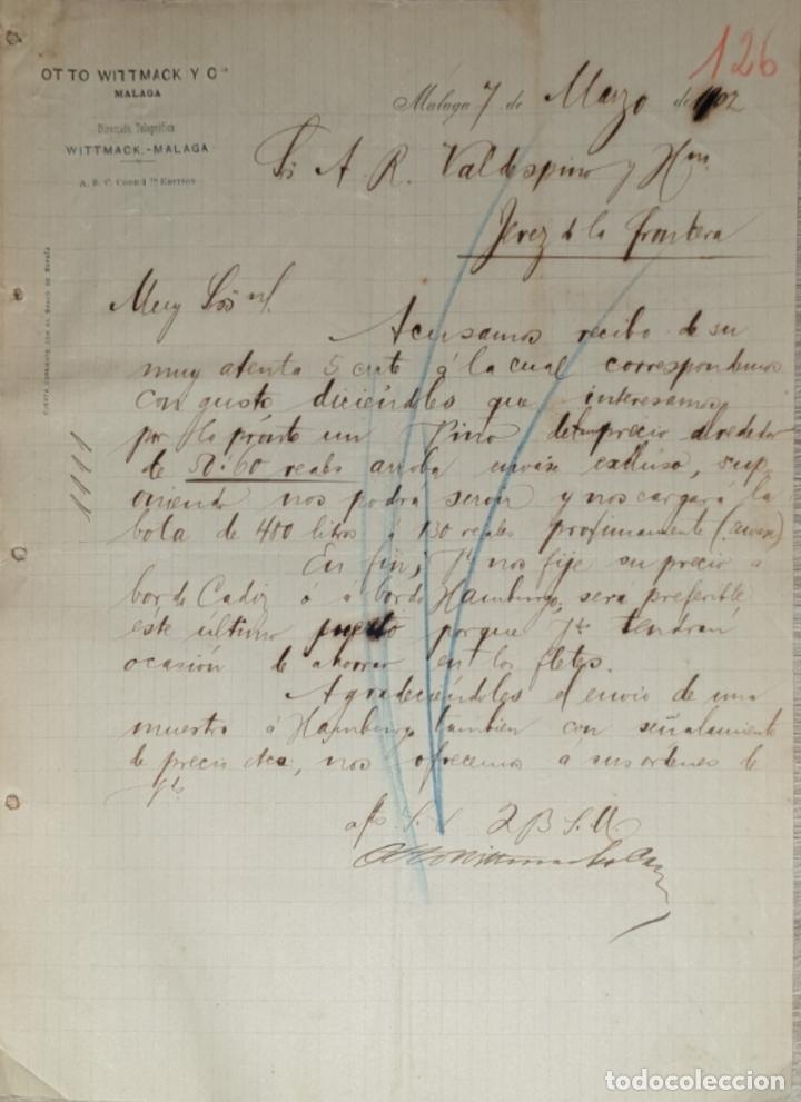 Lettres commerciales: Carta comercial. Otto Wittmack y Cia. M&aacute;laga. Espa&ntilde;a 1902