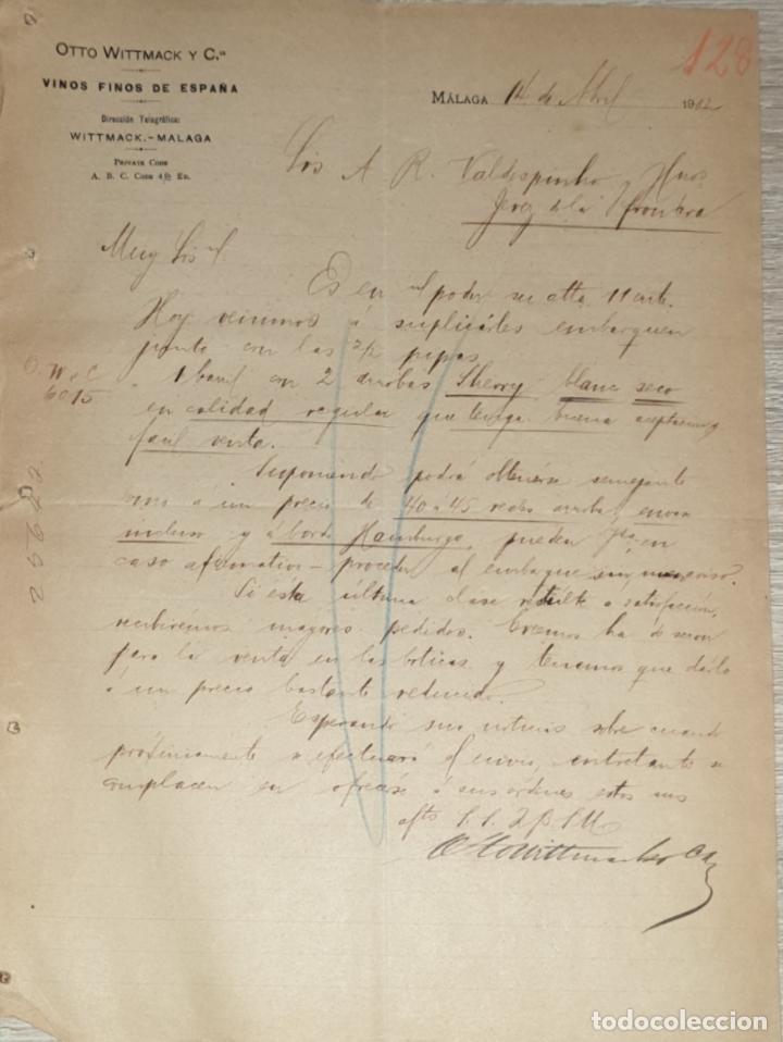 Lettres commerciales: Carta comercial. Otto Wittmack y C&iacute;a. Vinos finos de Espa&ntilde;a. M&aacute;laga 1902