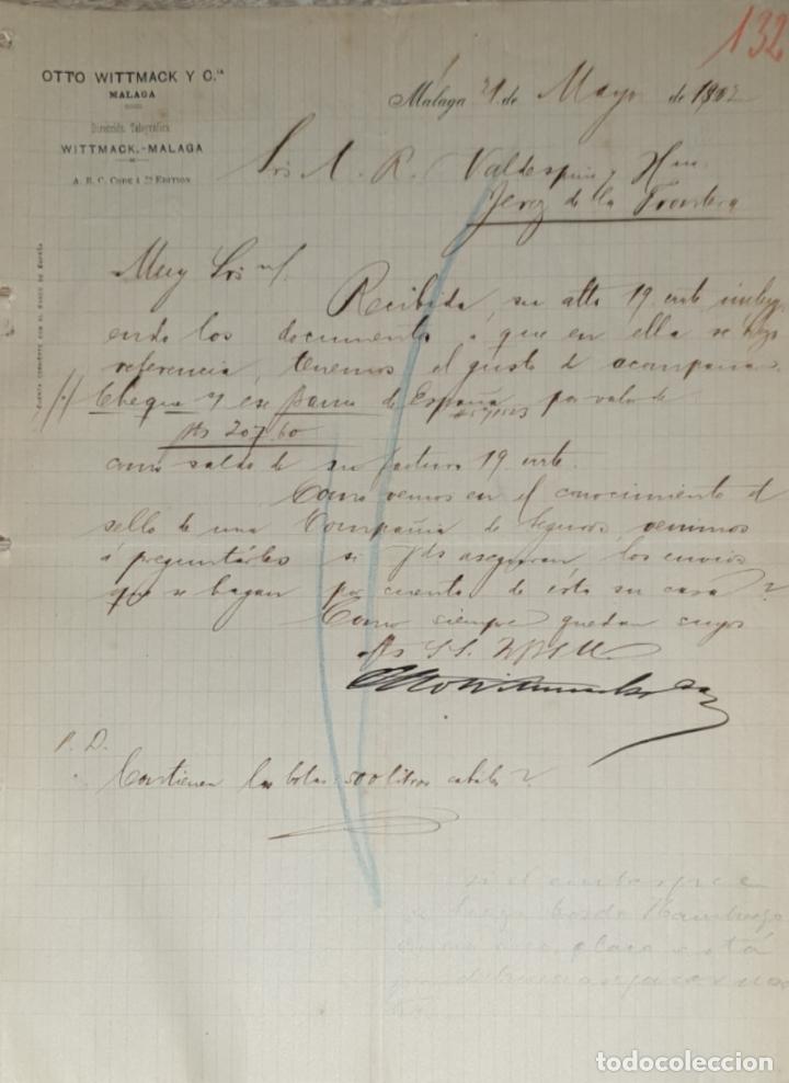 Lettres commerciales: Carta comercial. Otto Wittmack y C&iacute;a. Vinos finos de Espa&ntilde;a. M&aacute;laga. Espa&ntilde;a 1902