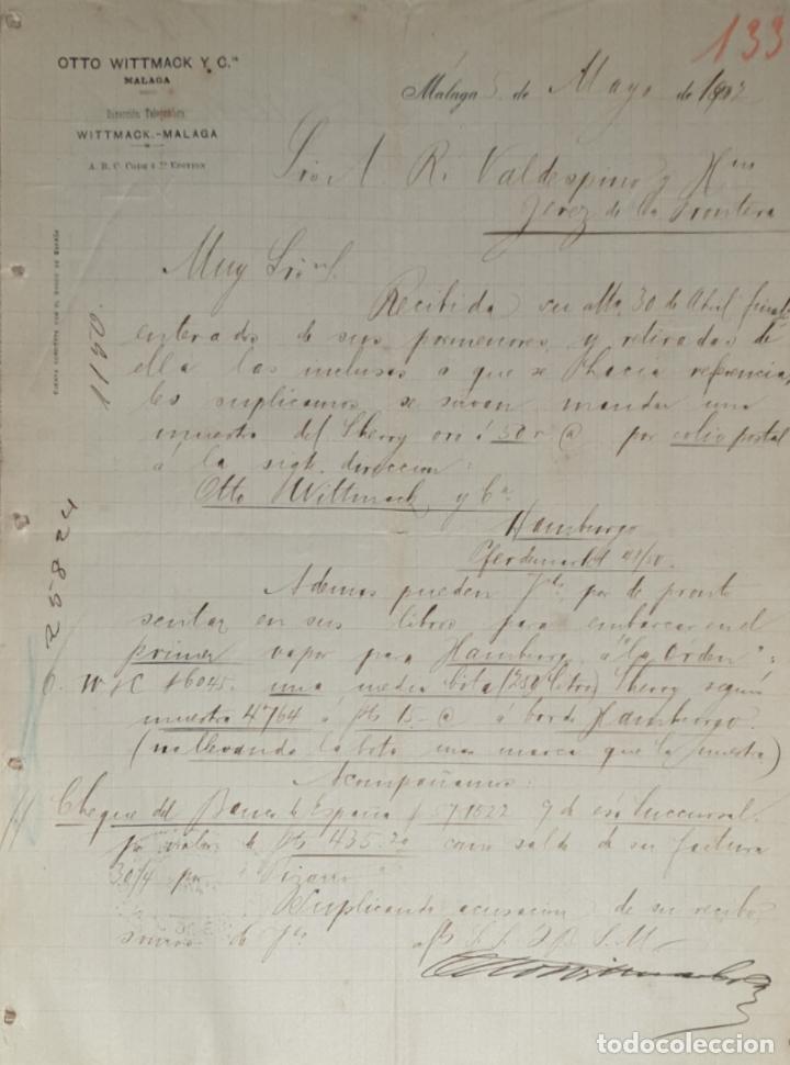 Lettres commerciales: Carta comercial. Otto Wittmack y C&iacute;a. Vinos finos de Espa&ntilde;a. M&aacute;laga. Espa&ntilde;a 1902