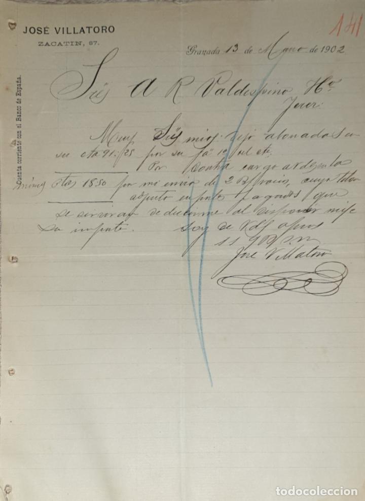 Lettres commerciales: Carta comercial. Jos&eacute; Villatoro. Granada. Espa&ntilde;a 1902