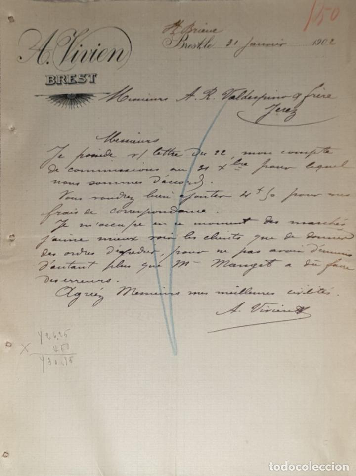 Lettres commerciales: Carta comercial. A. Vivien. Brest. Francia 1902