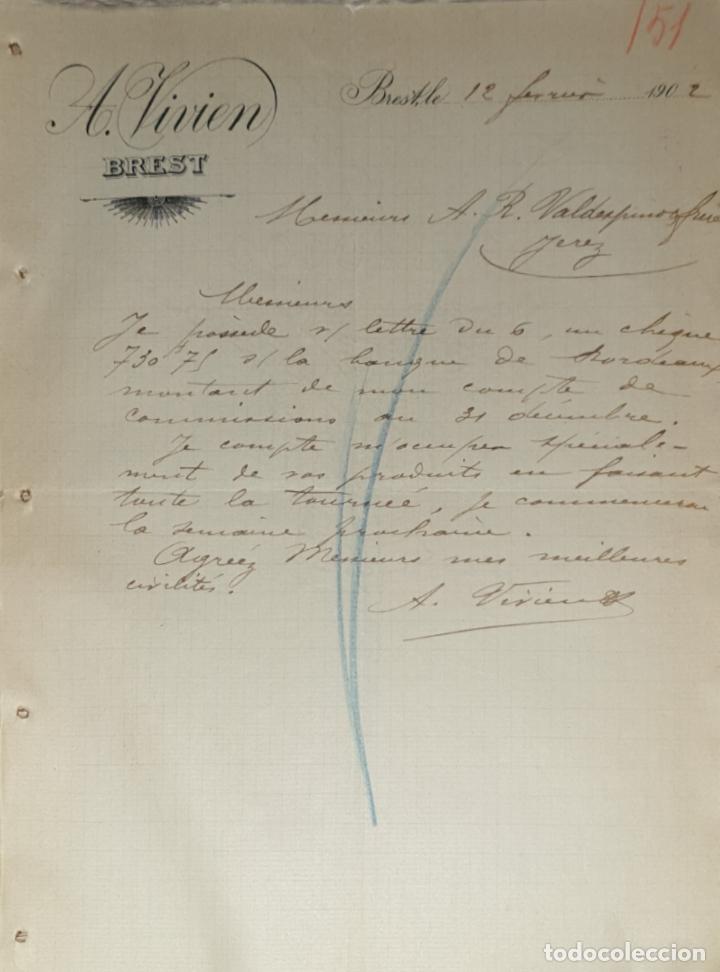 Lettres commerciales: Carta comercial. A. Vivien. Brest. Francia 1902