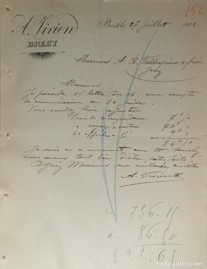 Lettres commerciales: Carta comercial. A. Vivien. Brest. Francia 1902