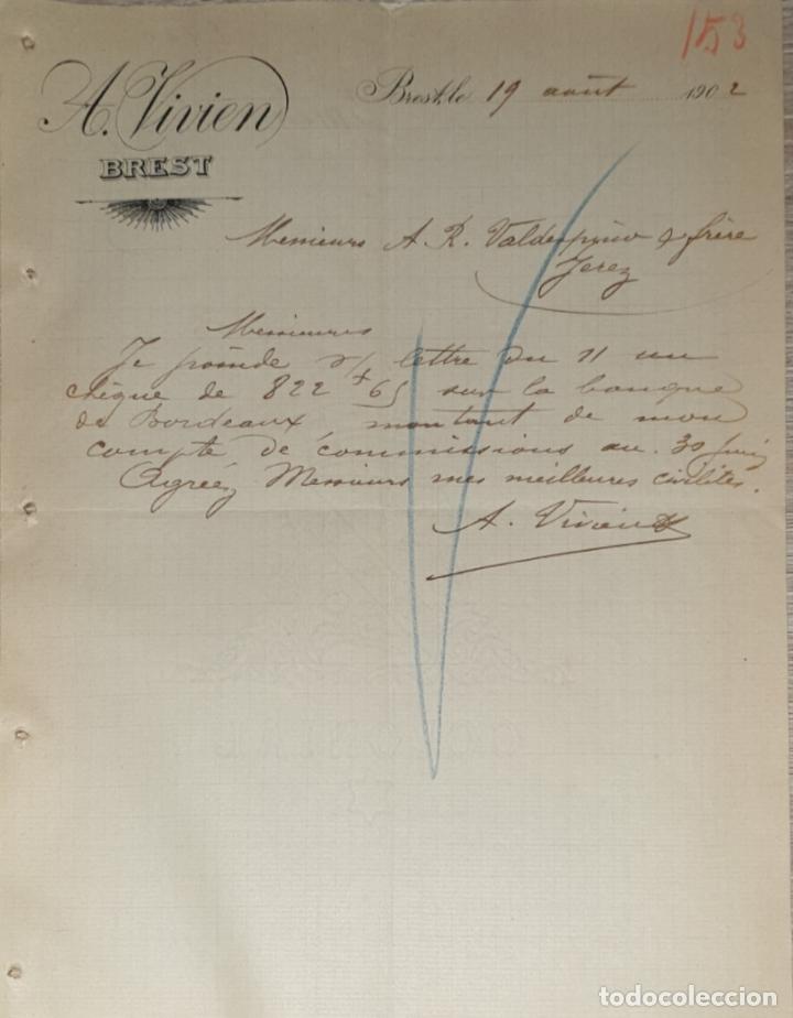 Lettres commerciales: Carta comercial. A. Vivien. Brest. Francia 1902