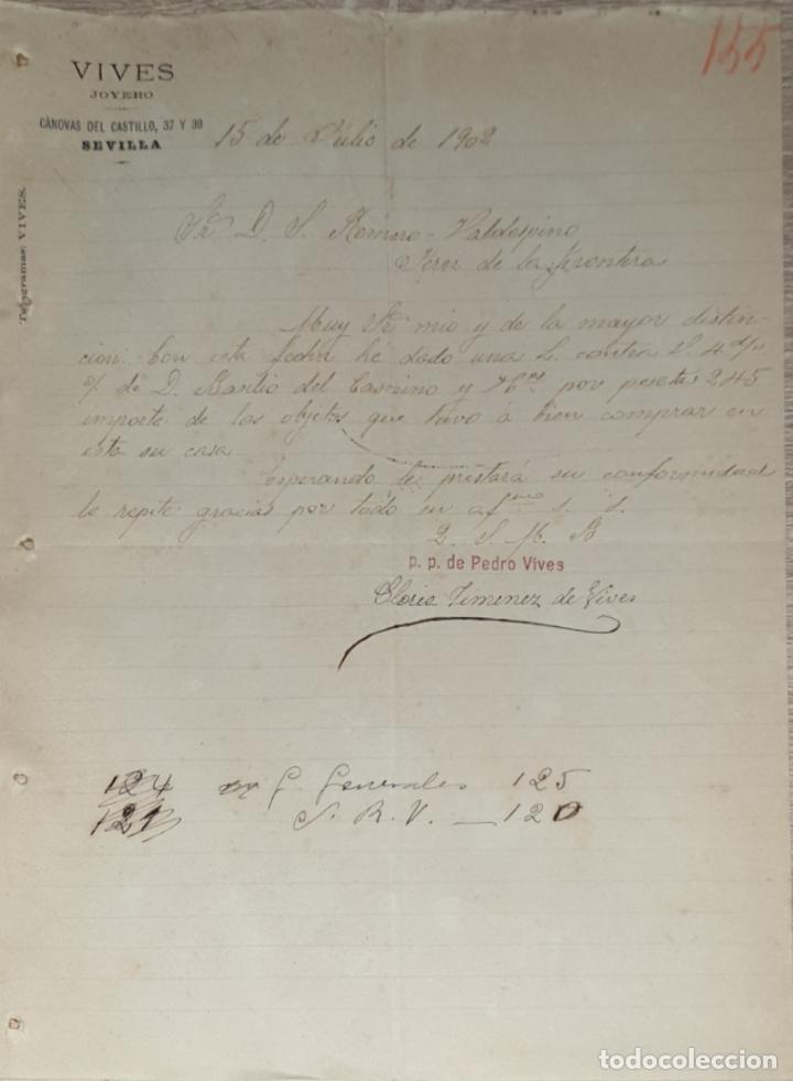Cartas comerciales: Carta comercial. Vives. Joyero. Sevilla. Espa&ntilde;a 1902