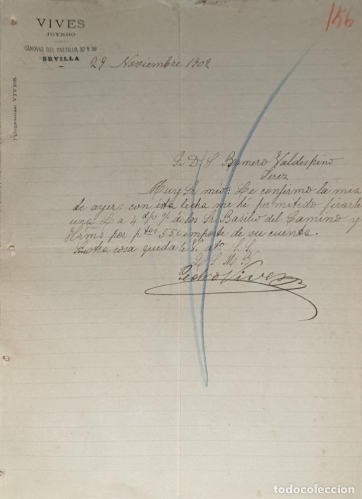 Lettres commerciales: Carta comercial. Vives. Joyero. Sevilla. Espa&ntilde;a 1902