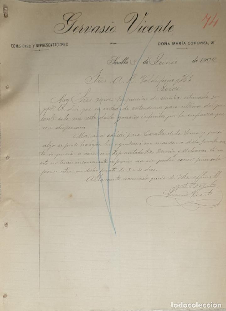 Lettres commerciales: Carta comercial. Gervasio Vicente. Comisiones y Representaciones. Sevilla. Espa&ntilde;a 1902