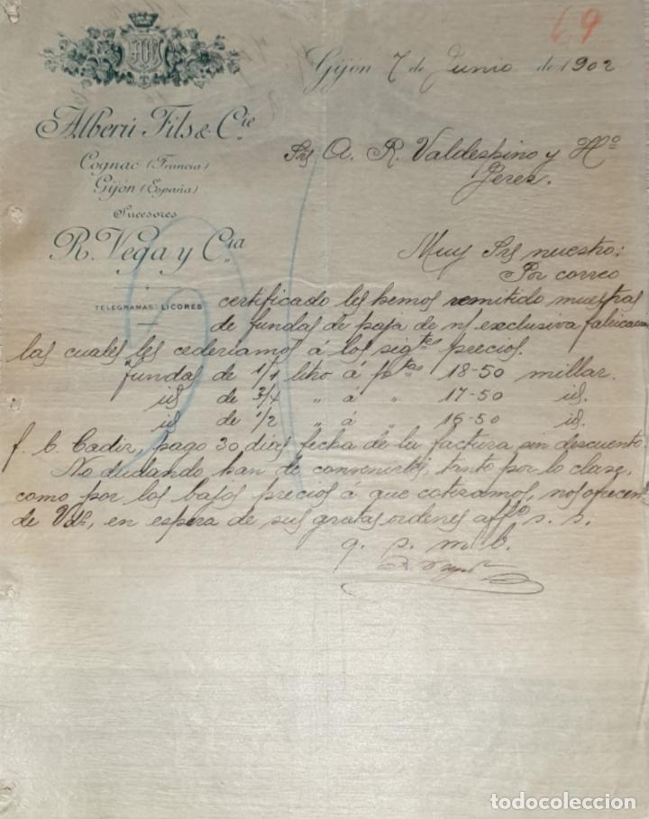 Lettres commerciales: Carta comercial. Alber&uacute; Fils & C&iacute;e sucesores  R. Vega y C&iacute;a. Gij&oacute;n. Espa&ntilde;a 1902