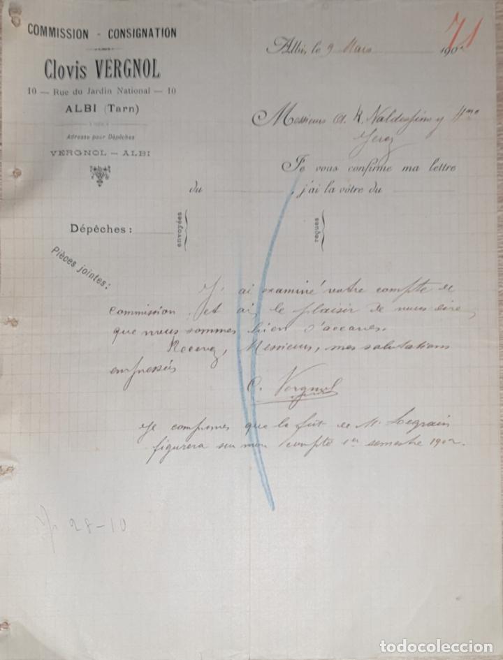 Lettres commerciales: Carta comercial. Clovis Vergnol. Representations d&acute;Importantes Maisons. Alb&iacute;. Francia 1904