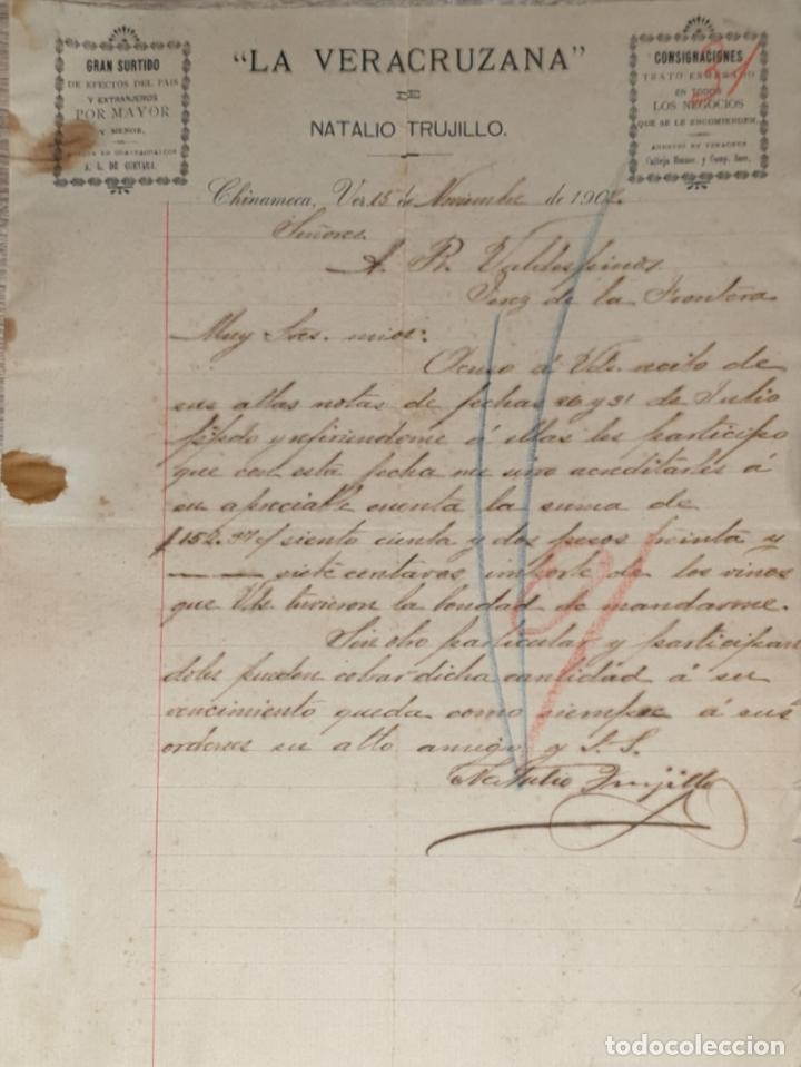 Lettres commerciales: Carta comercial. Natalio Trujillo. La Veracruzana. Chinameca. M&eacute;xico 1902