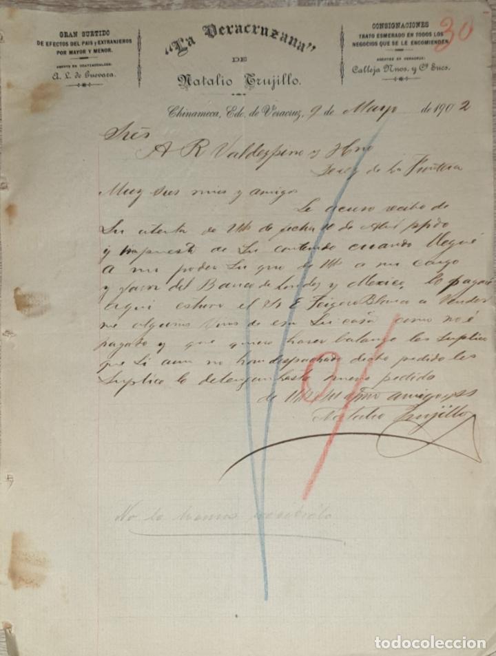 Lettres commerciales: Carta comercial. Natalio Trujillo. La Veracruzana. Chinameca. M&eacute;xico 1902