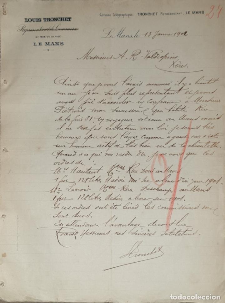 Lettres commerciales: Carta comercial. Louis Tronchet. Le Mans. Francia 1902