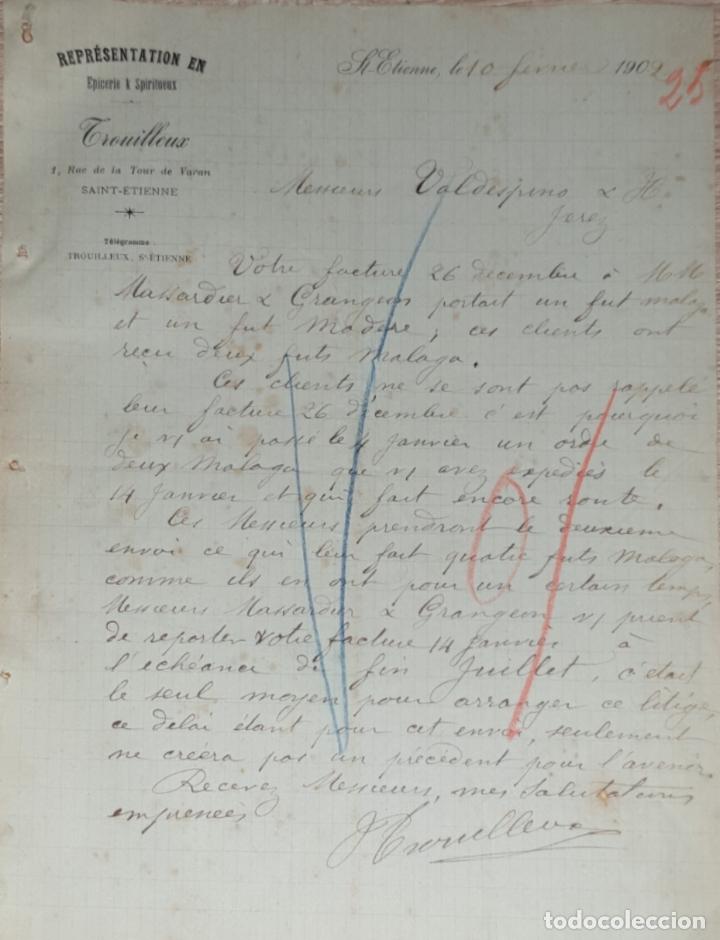 Commercial Letters: Carta comercial. Trouilleux. Repr&eacute;sentation. Saint Etienne. Francia 1902