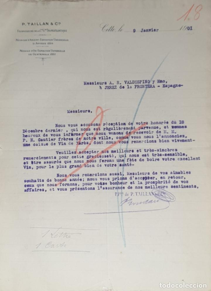 Commercial Letters: Carta comercial. P. Taillan & C&iacute;a. Cette. Francia 1901