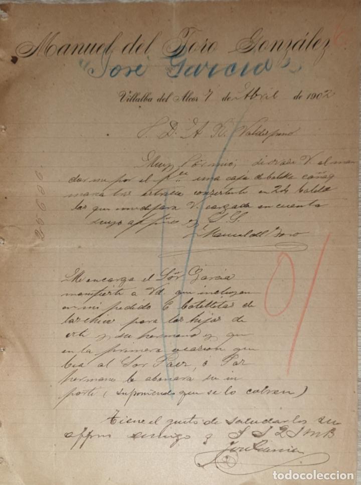 Commercial Letters: Carta comercial. Manuel del Toro Gonz&aacute;lez. Villalba del Alcor. Espa&ntilde;a 1902