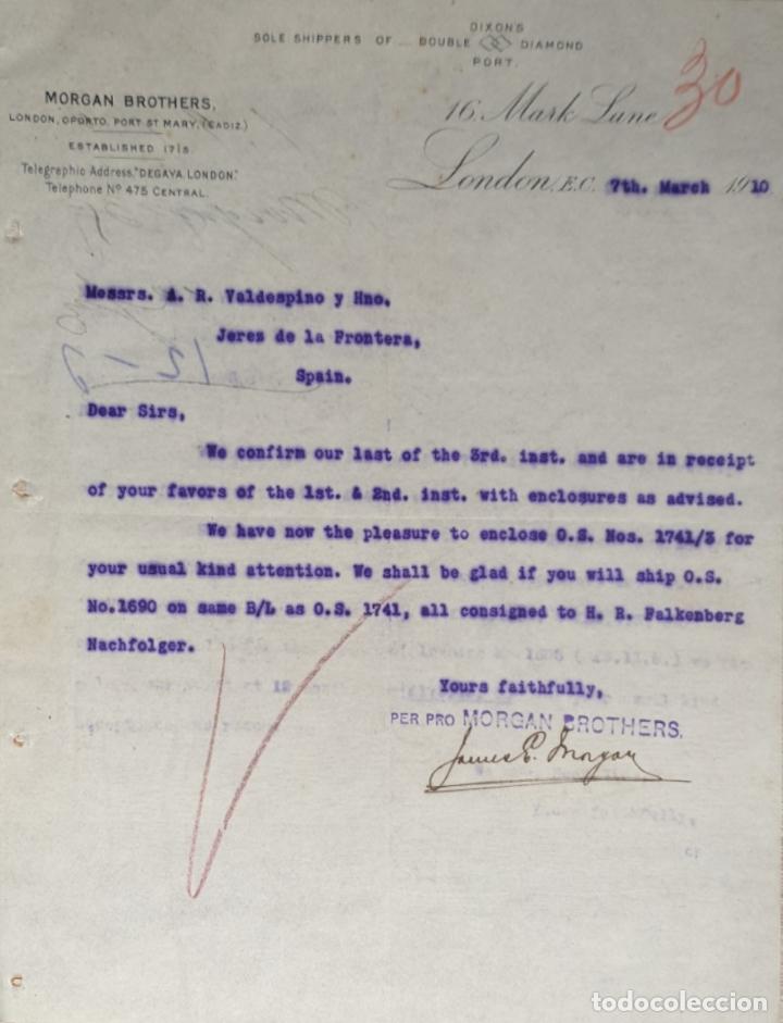 Commercial Letters: Carta comercial. Morgan Brothers. Proveedores de la Casa Real Don Alfonso XIII. London 1910