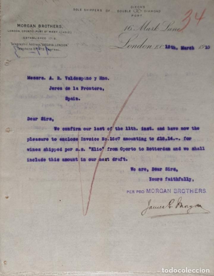 Gesch&auml;ftsbriefe: Carta comercial. Morgan Brothers. Proveedores de la Casa Real Don Alfonso XIII. London 1910
