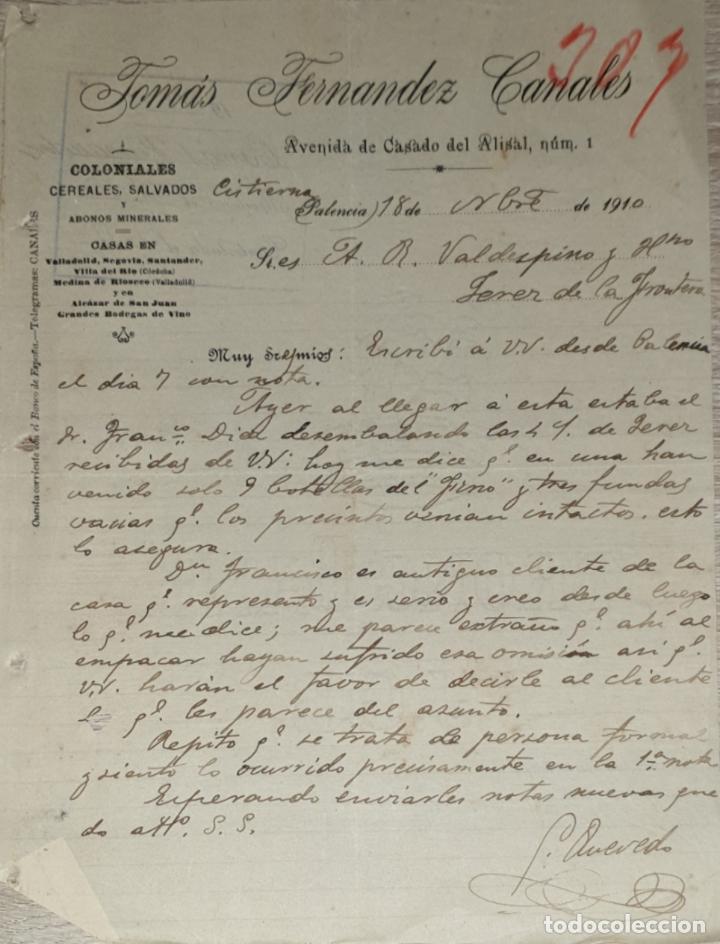 Gesch&auml;ftsbriefe: Carta comercial. Tom&aacute;s Fernandez Canales. Coloniales. Palencia. Espa&ntilde;a 1910