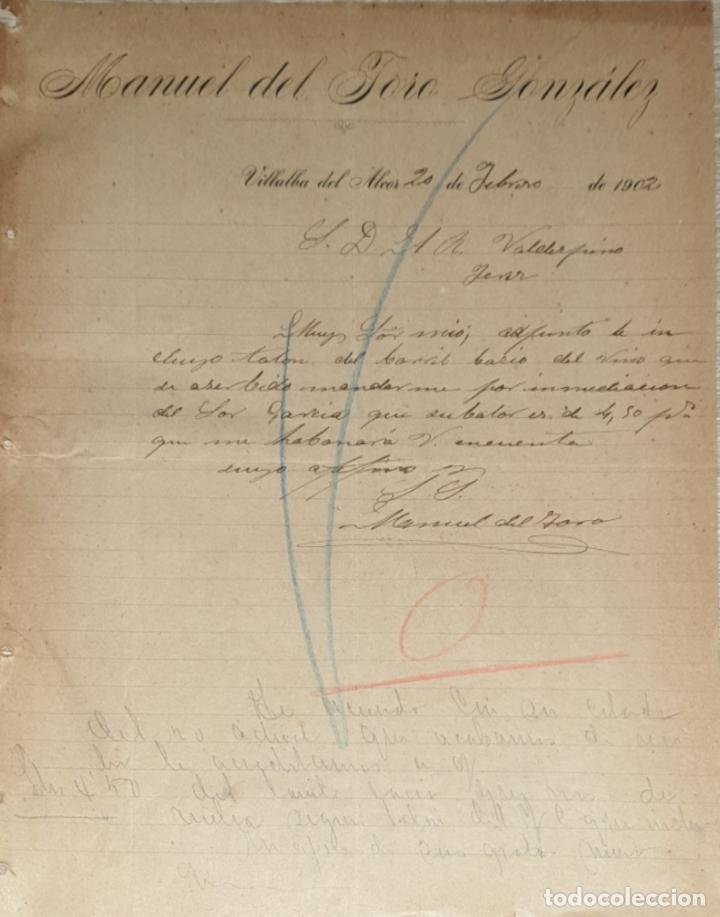Gesch&auml;ftsbriefe: Carta comercial. Manuel del Toro Gonz&aacute;lez. Villalba del Alcor. Espa&ntilde;a 1902