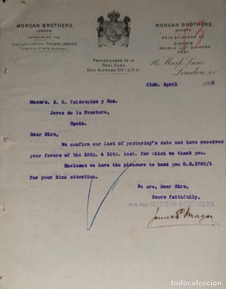 Gesch&auml;ftsbriefe: Carta comercial. Morgan Brothers. Proveedores de la Casa Real Don Alfonso XIII. London 1910