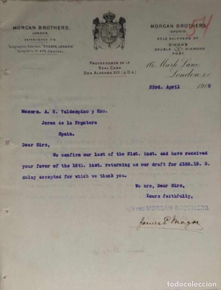 Gesch&auml;ftsbriefe: Carta comercial. Morgan Brothers. Proveedores de la Casa Real Don Alfonso XIII. London 1910