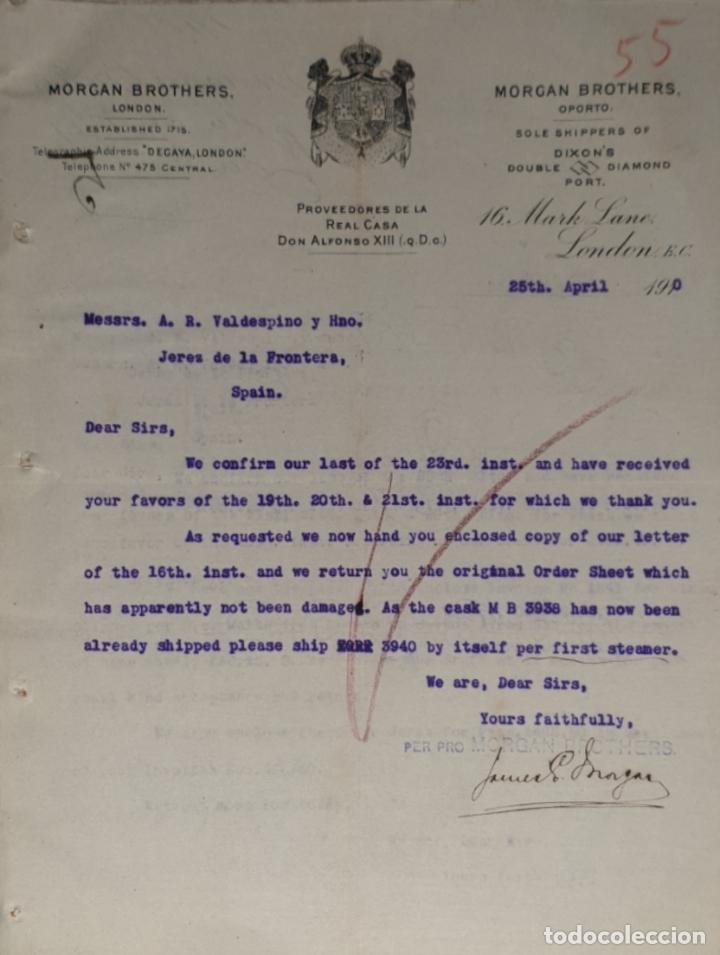 Gesch&auml;ftsbriefe: Carta comercial. Morgan Brothers. Proveedores de la Casa Real Don Alfonso XIII. London 1910