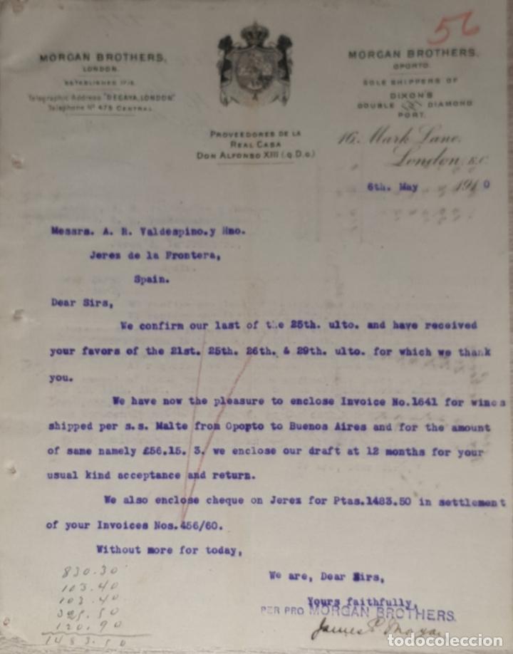 Gesch&auml;ftsbriefe: Carta comercial. Morgan Brothers. Proveedores de la Casa Real Don Alfonso XIII. London 1910