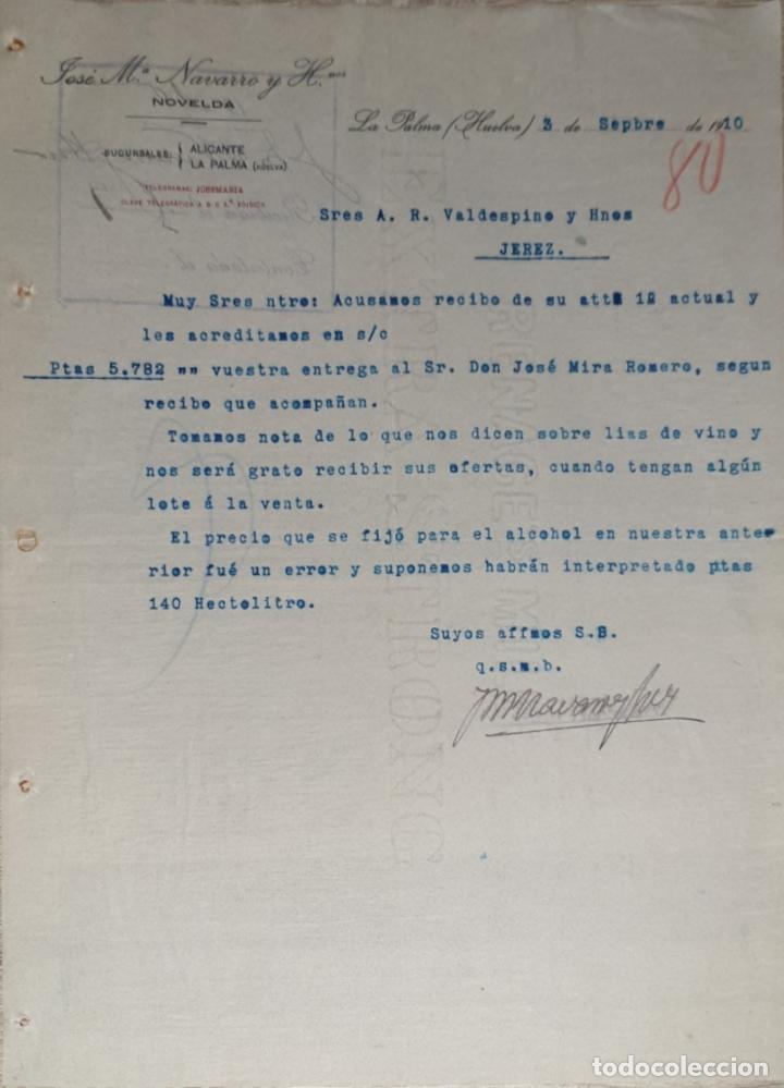 Gesch&auml;ftsbriefe: Carta comercial. Jos&eacute; M&ordf; Navarro y Hnos. La Palma. Huelva. Espa&ntilde;a 1910