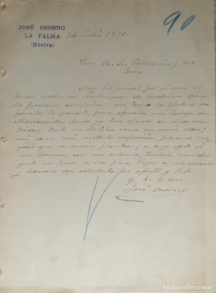 Commercial Letters: Carta comercial. Jos&eacute; Osorno. La Palma. Huelva. Espa&ntilde;a 1910