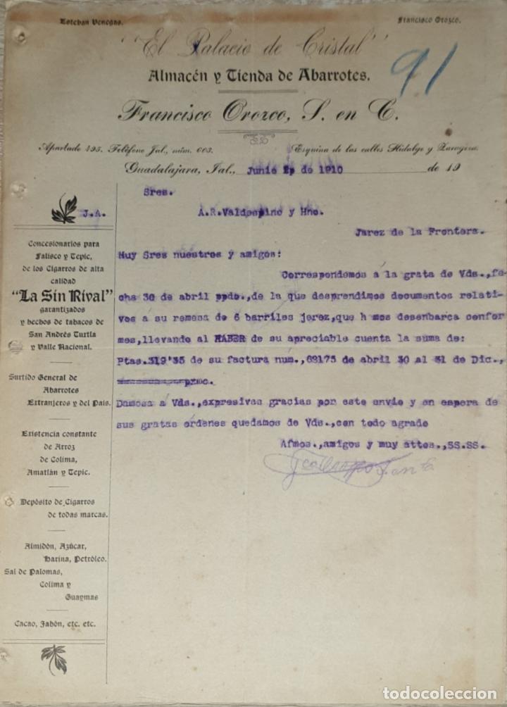 Gesch&auml;ftsbriefe: carta comercial.Francisco Orozc. Almac&eacute;n y tienda de abarrotes. El Palacio de Cristal. M&eacute;xico 1910