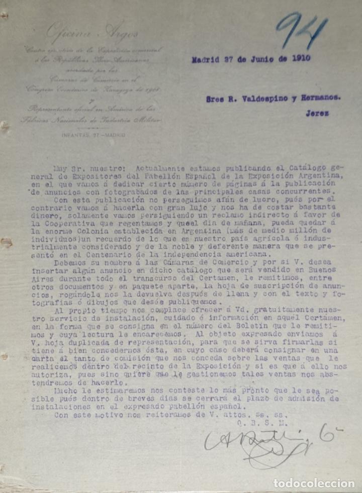 Gesch&auml;ftsbriefe: Carta comercial. Oficina Argos. Madrid. Espa&ntilde;a 1910