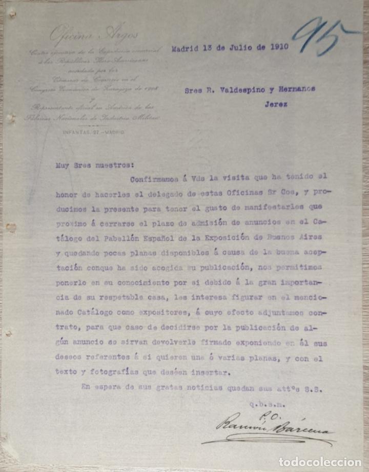 Gesch&auml;ftsbriefe: Carta comercial. Oficina Argos. Madrid. Espa&ntilde;a 1910