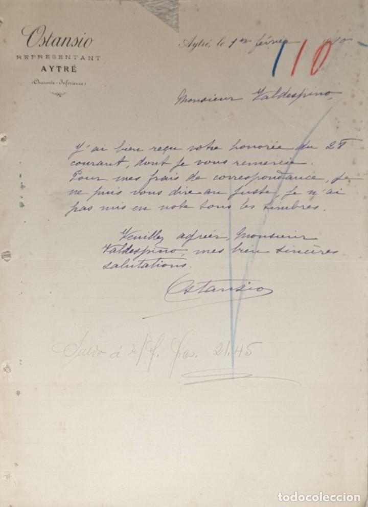 Gesch&auml;ftsbriefe: Carta comercial. Ostansio. Representant. Aytr&eacute;. Francia 1910