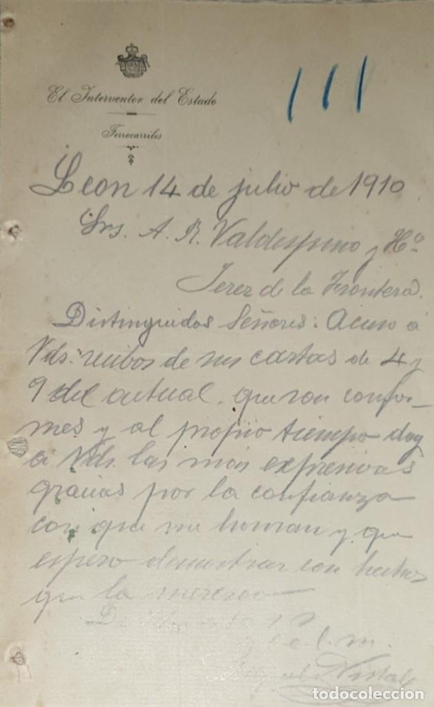 Gesch&auml;ftsbriefe: Carta comercial. El Interventor del Estado. Ferrocarriles. Le&oacute;n 1910