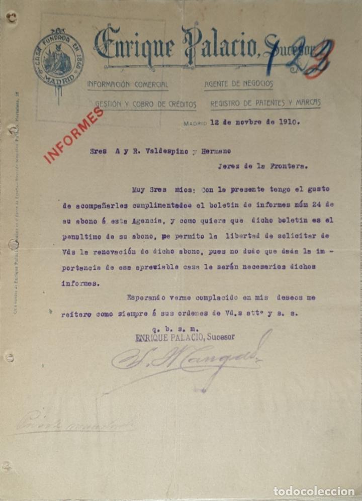 Gesch&auml;ftsbriefe: Carta comercial. Enrique Palacio Sucesor. Agente de negocios. Madrid. Espa&ntilde;a 1910