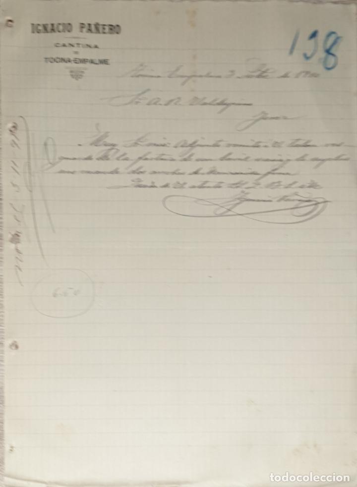 Gesch&auml;ftsbriefe: Carta comercial. Ignacio Pa&ntilde;ero. Cantina. Tocina-Empalme. Sevilla. Espa&ntilde;a 1910